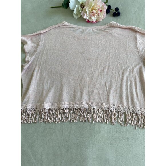 Cato Fringe Scallop Hem Crop Top Lightweight Knit Boho Cottagecore Hippie L/XL - Picture 3 of 10